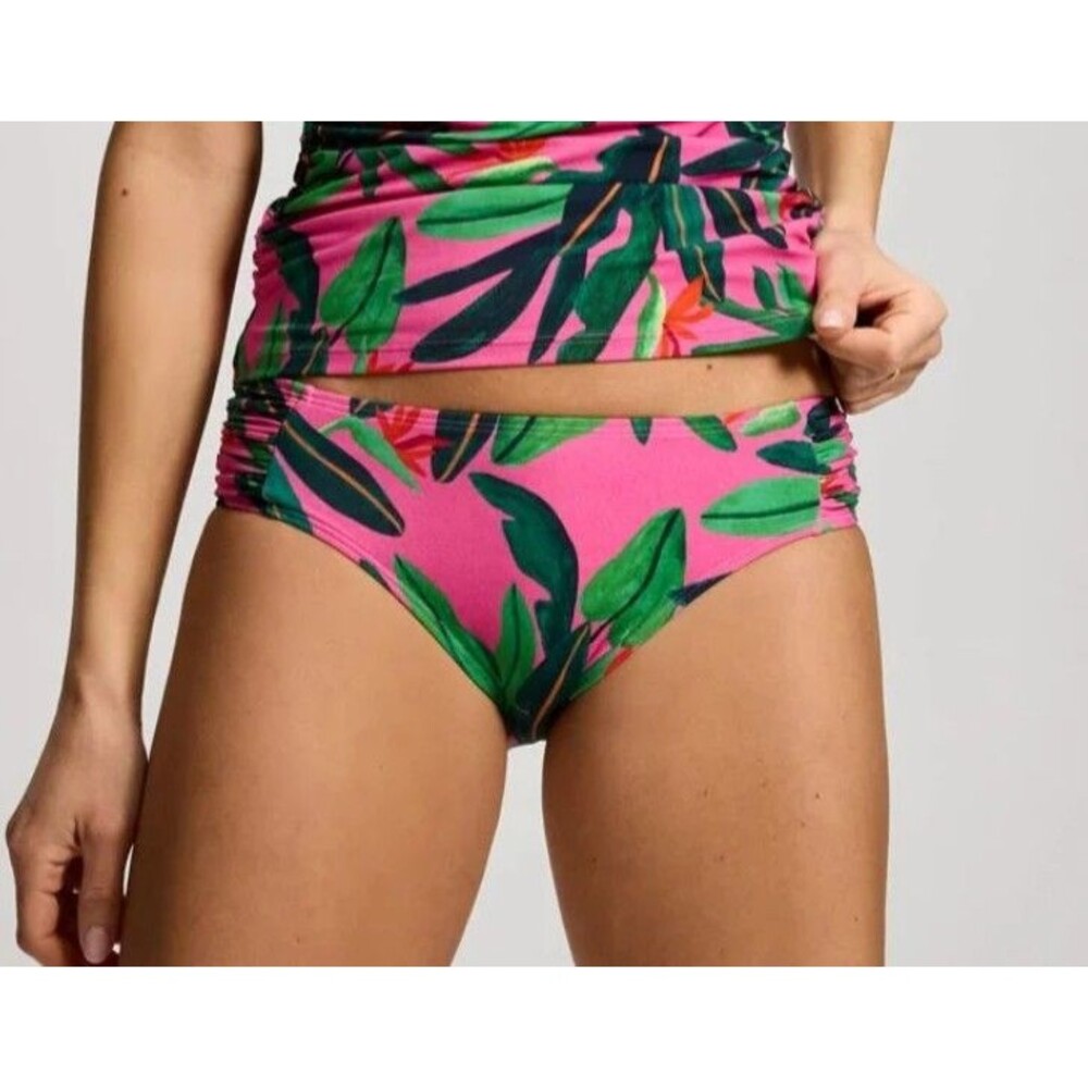 NWT Soma Size XS Enbliss Ruched Side Bikini Bottom Palm Haven Mini Rose $49